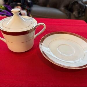 Vintage Crown Empire Sugar Bowl with Lid and Saucer - Empress Pattern